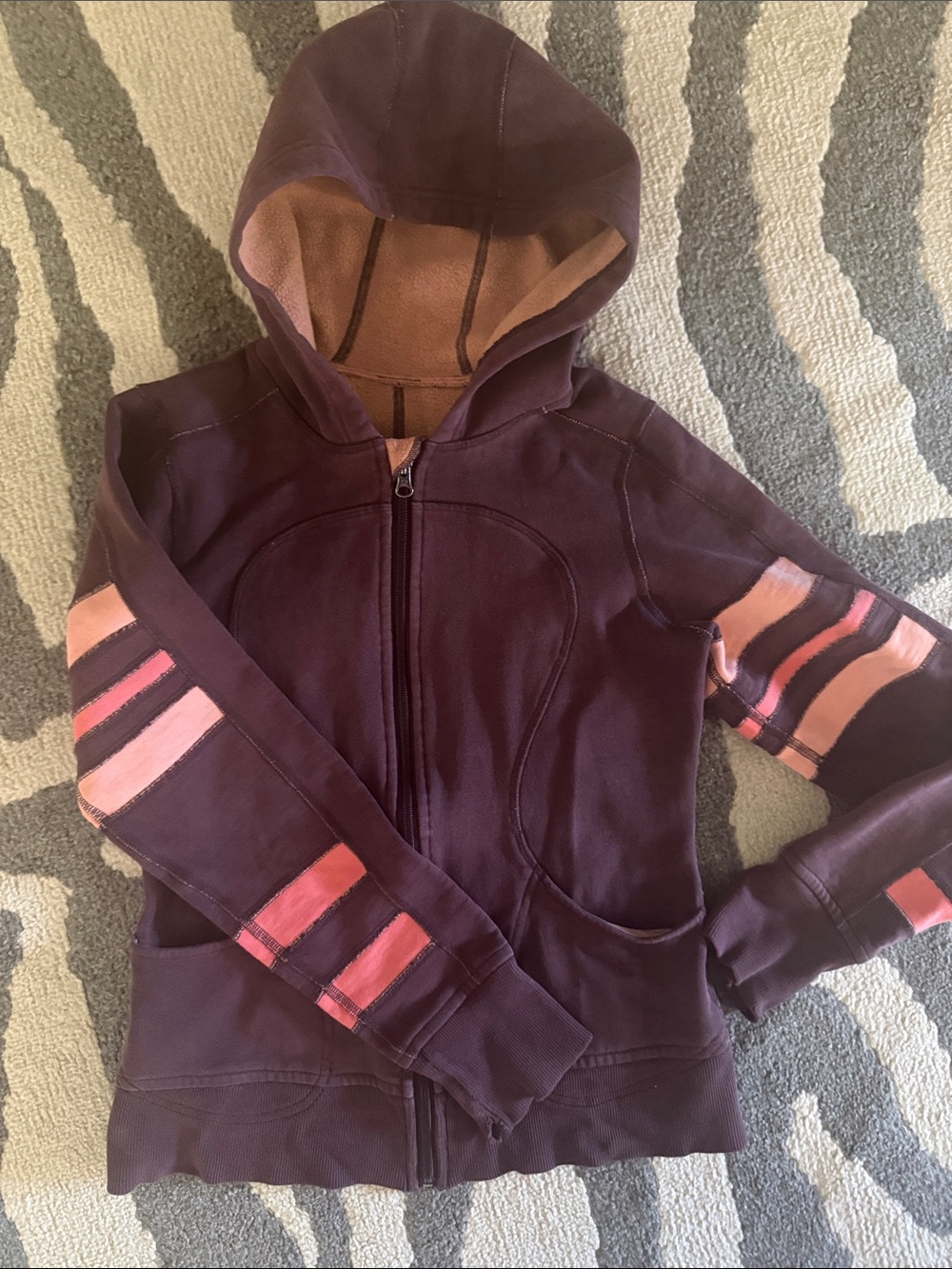 lululemon athletica scuba Plum Zip-Up Hoodie with Pink Stripe Sleeves